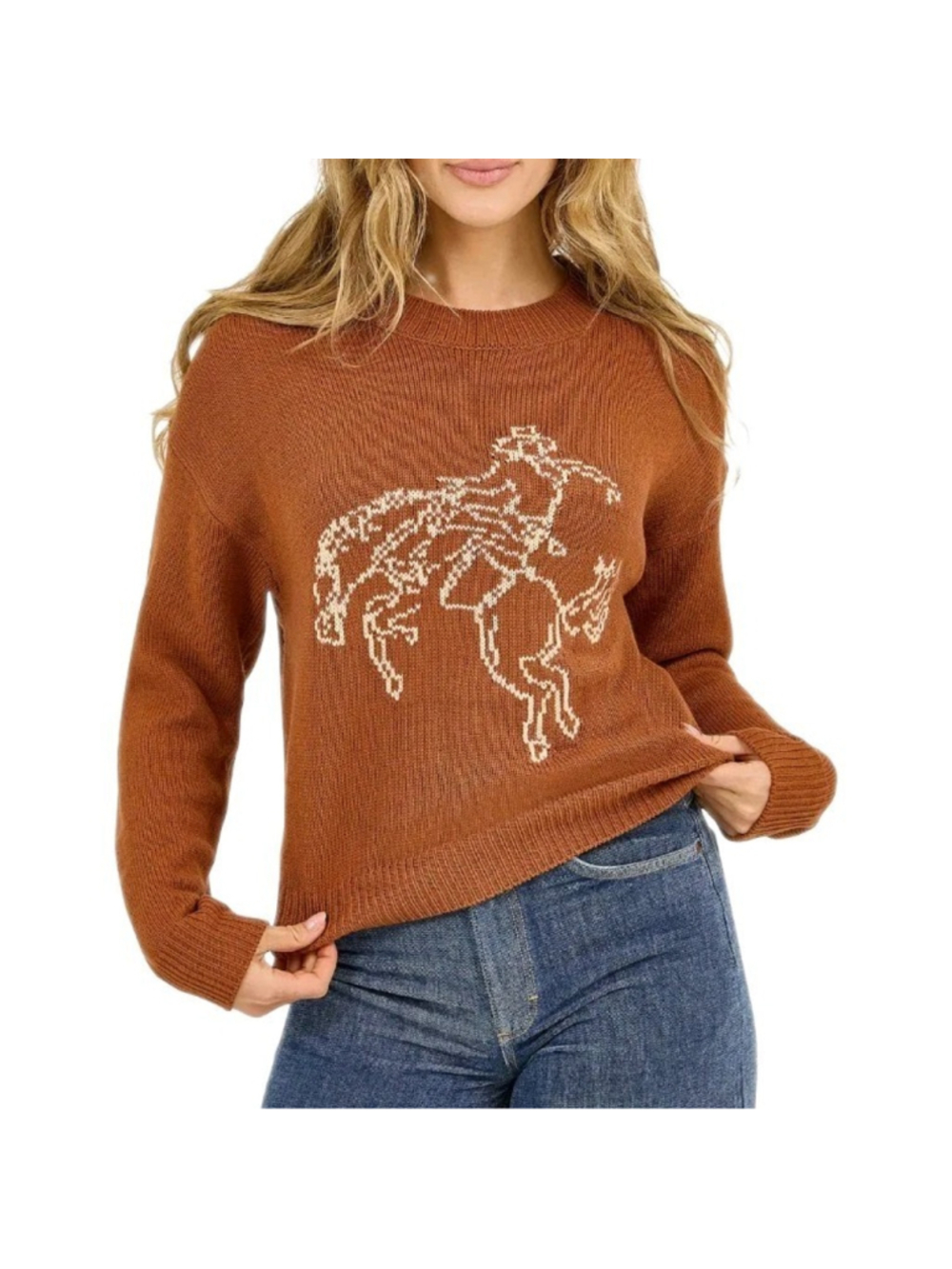 Wrangler Retro Horse Intarsia Sweater Womens S Rust Orange Western Cowgirl Rodeo
